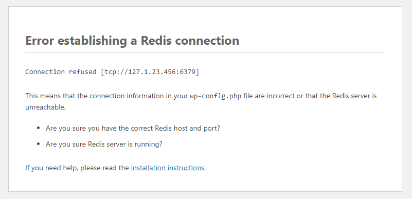 ERROR ESTABLISHING A REDIS CONNECTION